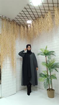 Degaje Yaka Atkılı Ferace Siyah Ekose