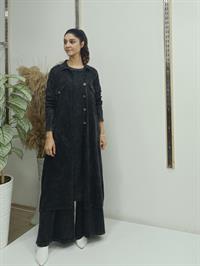 düğmeli cepli uzun hırka antrasit