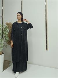 düğmeli cepli uzun hırka antrasit