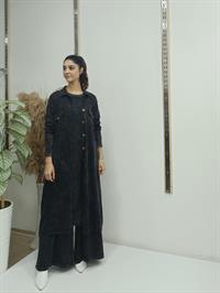 düğmeli cepli uzun hırka antrasit