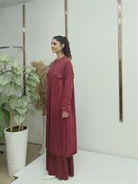 düğmeli cepli uzun hırka bordo