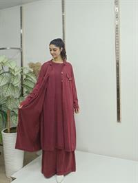 düğmeli cepli uzun hırka bordo