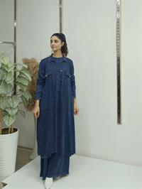 düğmeli cepli uzun hırka lacivert