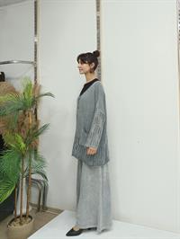 düğmeli dantelli  kısa hırka Gri