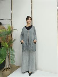 düğmeli dantelli  kısa hırka Gri