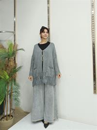 düğmeli dantelli  kısa hırka Gri