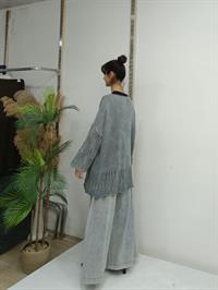 düğmeli dantelli  kısa hırka Gri