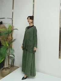 düğmeli dantelli  kısa hırka Haki