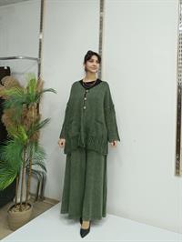 düğmeli dantelli  kısa hırka Haki