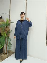 düğmeli dantelli  kısa hırka Lacivert