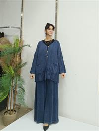 düğmeli dantelli  kısa hırka Lacivert