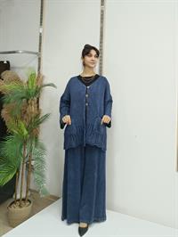 düğmeli dantelli  kısa hırka Lacivert