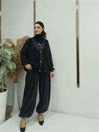 düğmeli kısa hırka antrasit