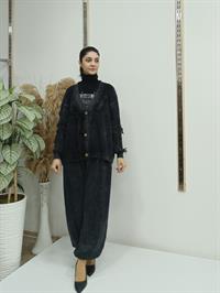 düğmeli kısa hırka antrasit