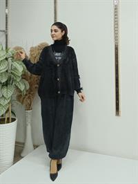 düğmeli kısa hırka antrasit