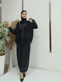 düğmeli kısa hırka antrasit