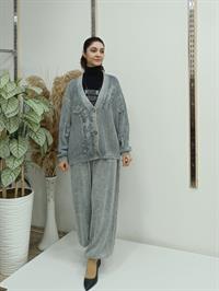 düğmeli kısa hırka gri