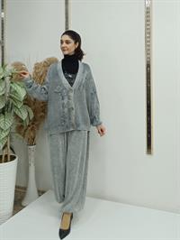 düğmeli kısa hırka gri