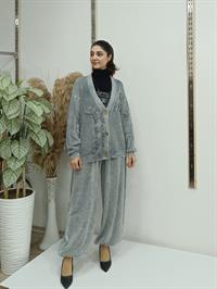 düğmeli kısa hırka gri