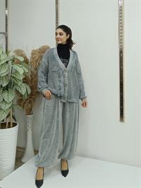 düğmeli kısa hırka gri