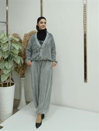 düğmeli kısa hırka gri