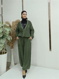 düğmeli kısa hırka hakiyeşil