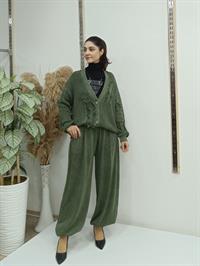 düğmeli kısa hırka hakiyeşil