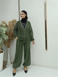 düğmeli kısa hırka hakiyeşil