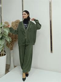 düğmeli kısa hırka hakiyeşil