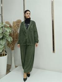 düğmeli kısa hırka hakiyeşil