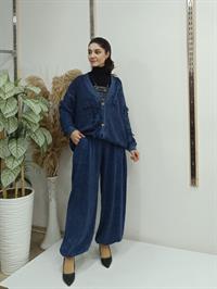 düğmeli kısa hırka lacivert