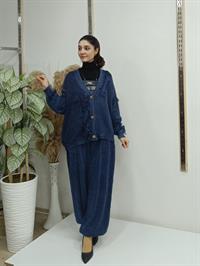 düğmeli kısa hırka lacivert