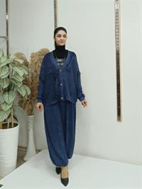 düğmeli kısa hırka lacivert