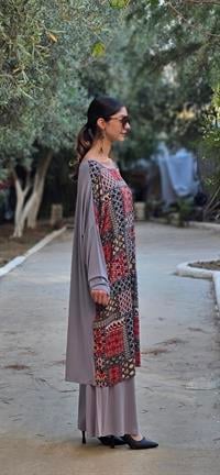 etnik penye yarasa kol salaş tunik açık gri