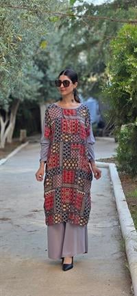 etnik penye yarasa kol salaş tunik açık gri