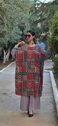 etnik penye yarasa kol salaş tunik açık gri