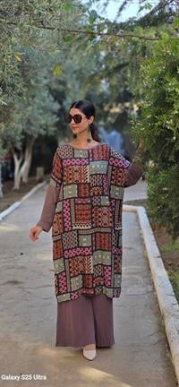 etnik penye yarasa kol salaş tunik koyu vizon