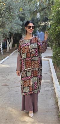 etnik penye yarasa kol salaş tunik koyu vizon