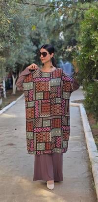 etnik penye yarasa kol salaş tunik koyu vizon