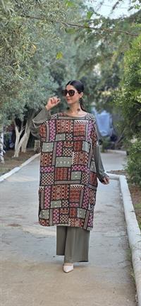 etnik penye yarasa kol salaş tunik yeşil