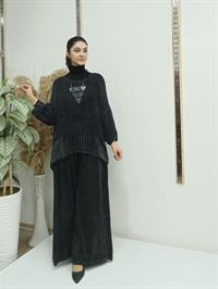 file  cepli bluz kısa panço tunik antrasit