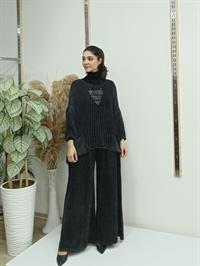 file  cepli bluz kısa panço tunik antrasit