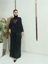 file  cepli bluz kısa panço tunik antrasit