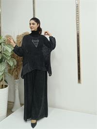 file  cepli bluz kısa panço tunik antrasit