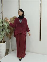 file  cepli bluz kısa panço tunik bordo