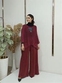 file  cepli bluz kısa panço tunik bordo