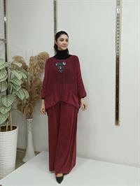 file  cepli bluz kısa panço tunik bordo