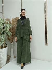 file  cepli bluz kısa panço tunik haki yeşil