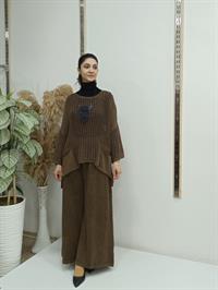 file  cepli bluz kısa panço tunik kahverengi