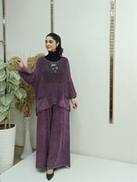 file  cepli bluz kısa panço tunik mürdüm